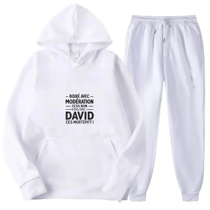 Gray Hoodie Set Printed Pattern Text David Ces MortePit I Moderation