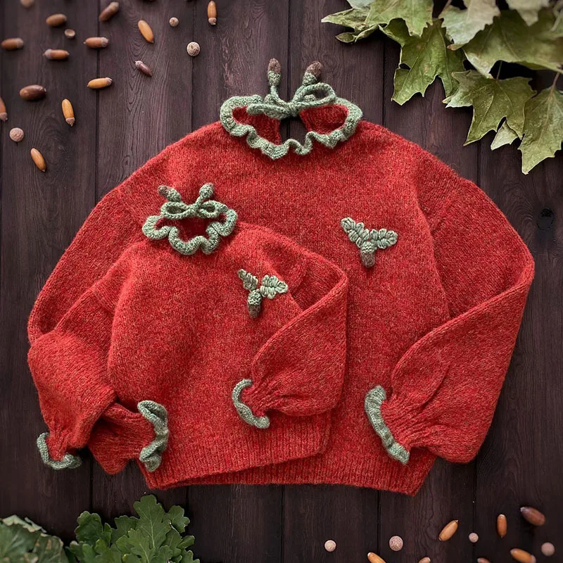 

2025 New Winter Girls' Lace Collar Color Blocked Warm Sweater and Lace Knitted Skirt Two Piece Set