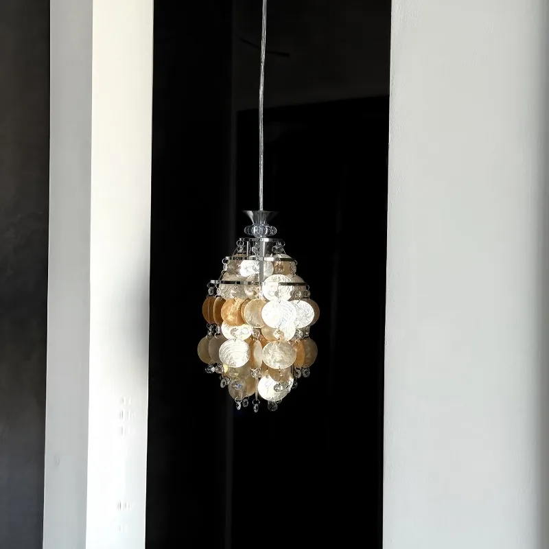 Pearl shell crystal chandelier, restaurant bar designer retro study bedroom bedside wind chime lamp