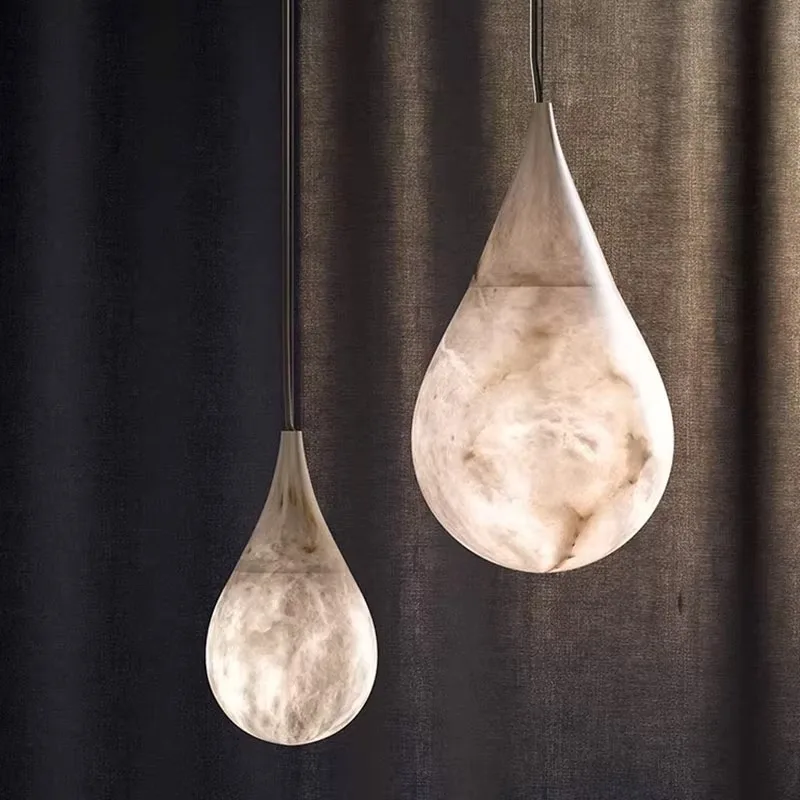 Spanish Natural Marble Water Droplet Pendant Lights Bedroom Bedsides Hanging Lamps Designer Minimalist Restaurant Villa Kitchen