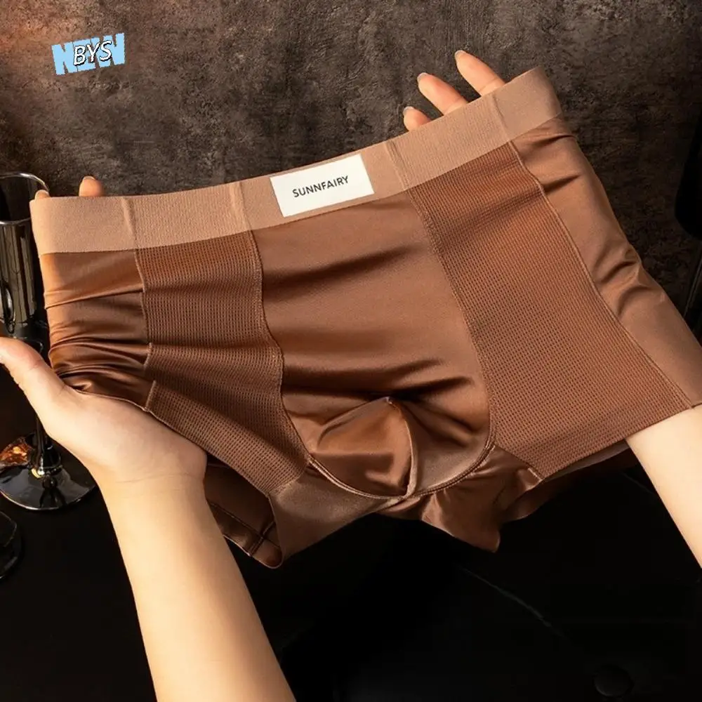 

Comfortable Plus Size Men's Boxer Briefs Flat Leg Seamless L-XXXXL Man Underwear Mesh Breathable Ice Silk Panties Male