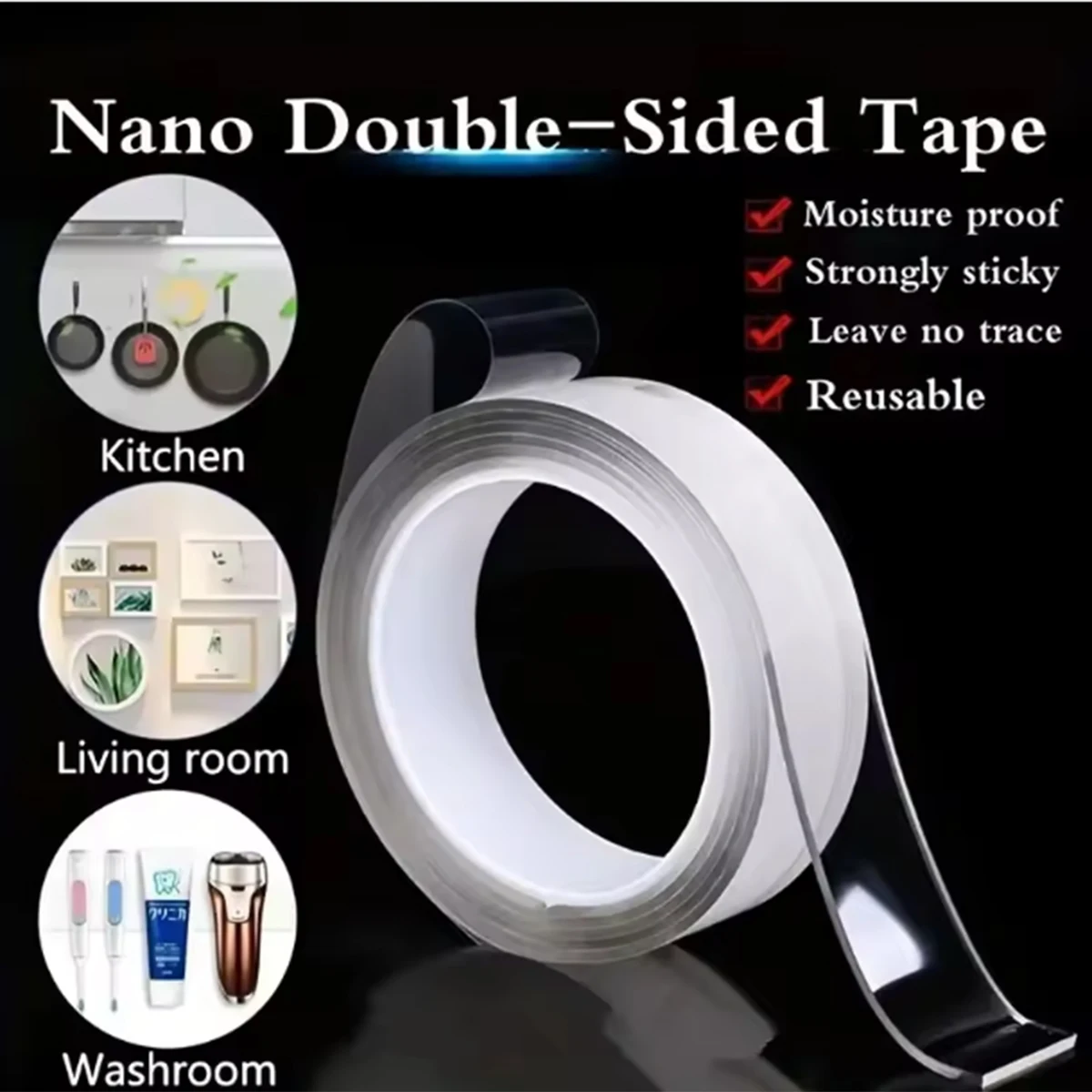 قطعتان من شريط شبكة نانو شديد التحمل على الوجهين - قابل لإعادة الاستخدام، لا يترك أثرًا وقابل للغسل - شرائط لاصقة قوية للمنزل والمكتب #2