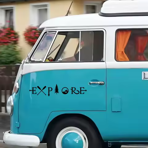 Car Stickers Graphics Explore Tree Mountain Adventure Design Decal For Van Camper RV Motorhome Cargo Caravan Bus Auto Decoration