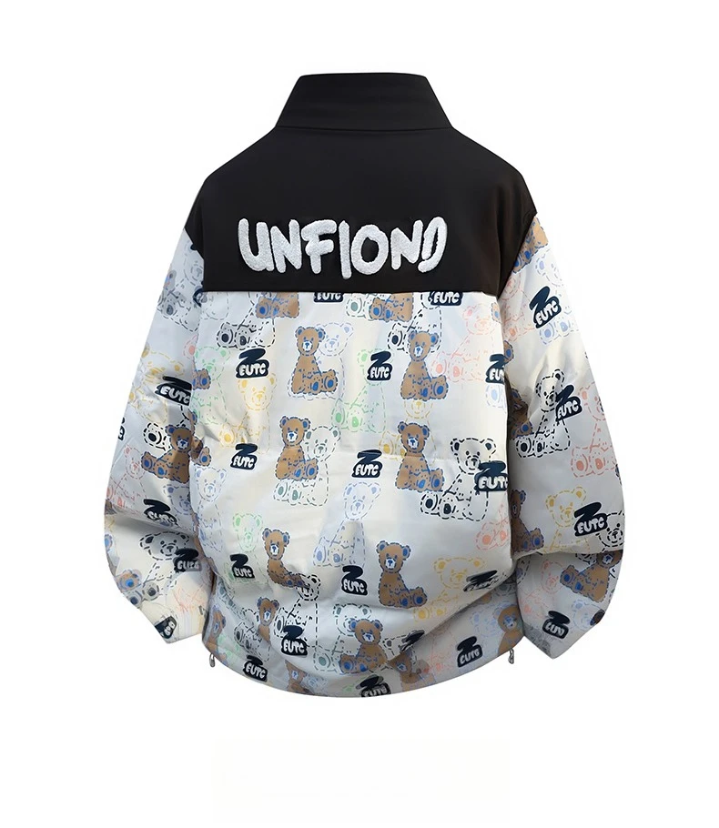 شتاء جديد الوردي الأخضر الوقوف طوق الكرتون الدب طباعة سترة قطن الرجال فضفاضة مريحة تنوعا معطف القطن الأسود غير رسمي #6