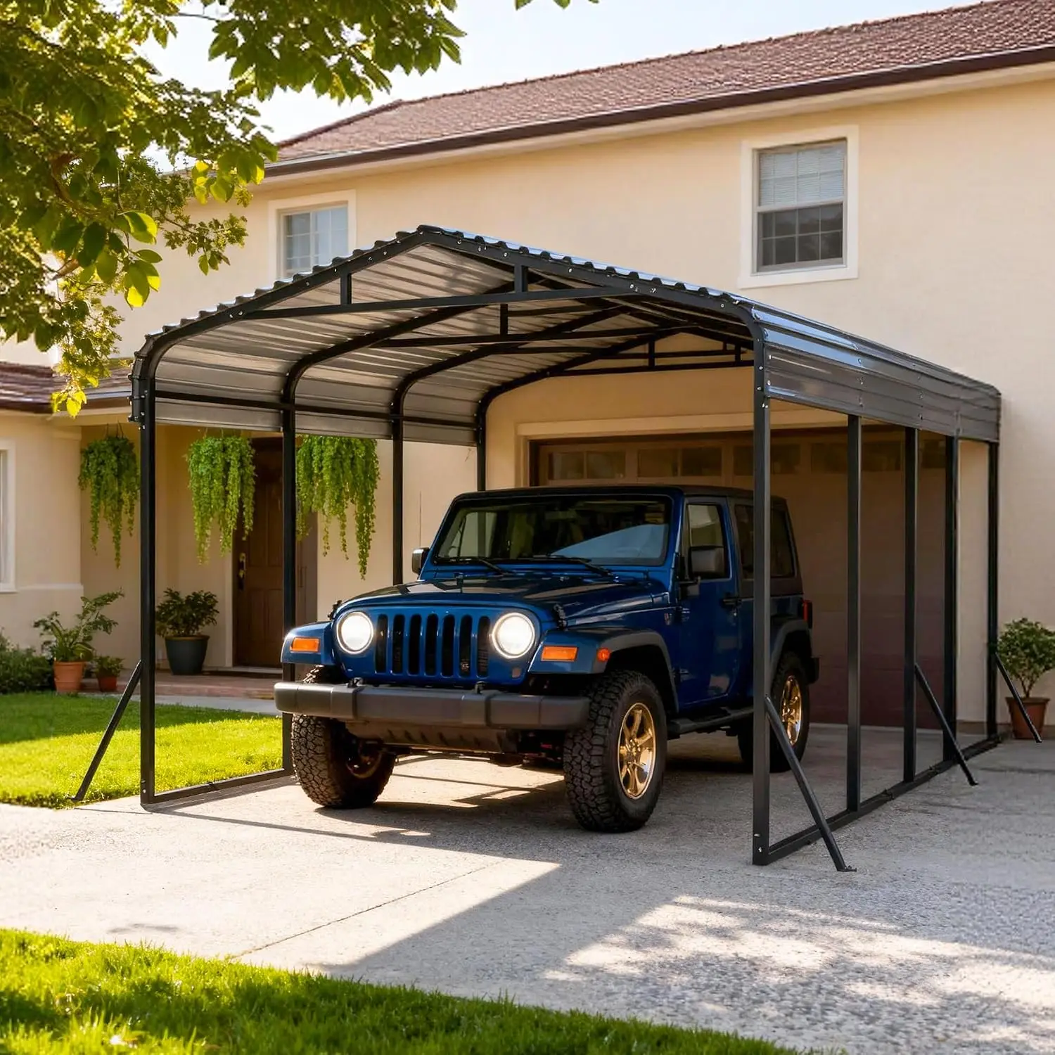 Heavy Duty Metal Carport with Galvanized Steel Roof and Metal Carport Kits, Outdoor Carport Canopy Enhanced Base,, Customized