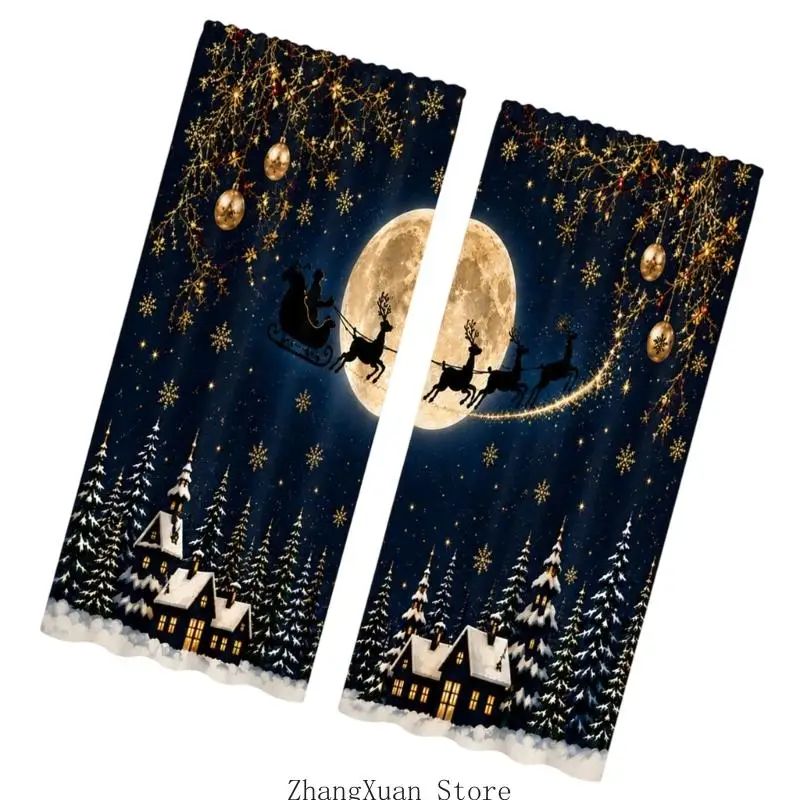 Festliches Vorhang-Set mit 2 weihnachtlichen Fensterpaneelen aus Polyester mit Sichtschutz für Arbeits- und Heimbürodekorationen – Detail 4