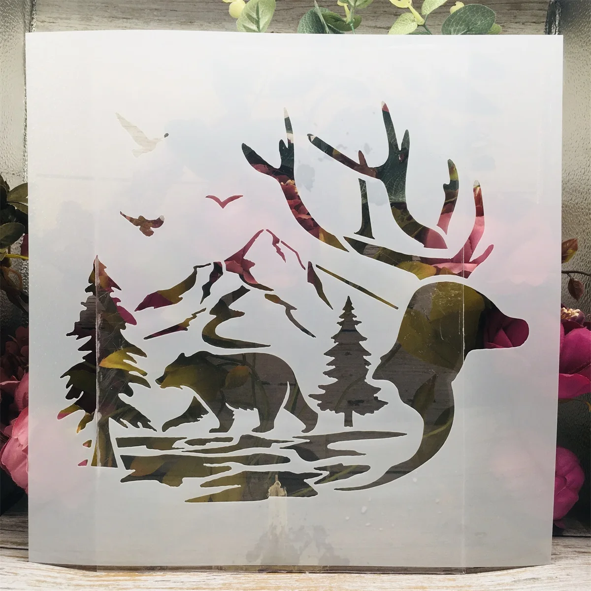 30*30cm Bear Deer Forest Bird DIY Layering Stencils Wall Painting Scrapbook Coloring Embossing Album Decorative Template