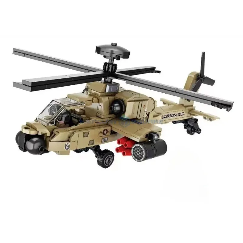 Apache Helicopter MOC FC4105 Military Model Bricks Military Building Blocks Fighter Awacs  Army Science Education Toy Gift Kids