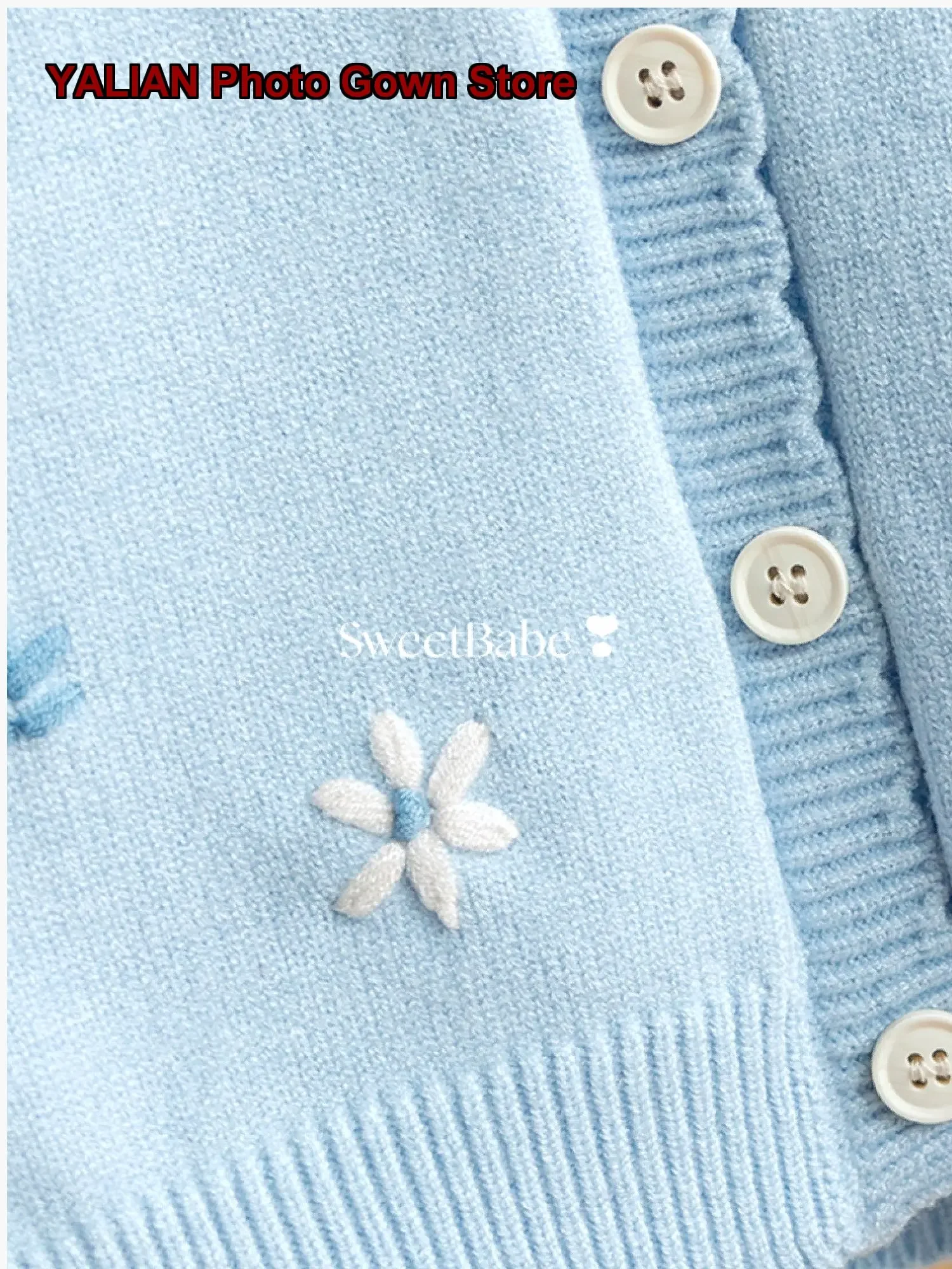 Girls Blue Embroidered Three-Dimensional Flower Knit Coat Spring 2026