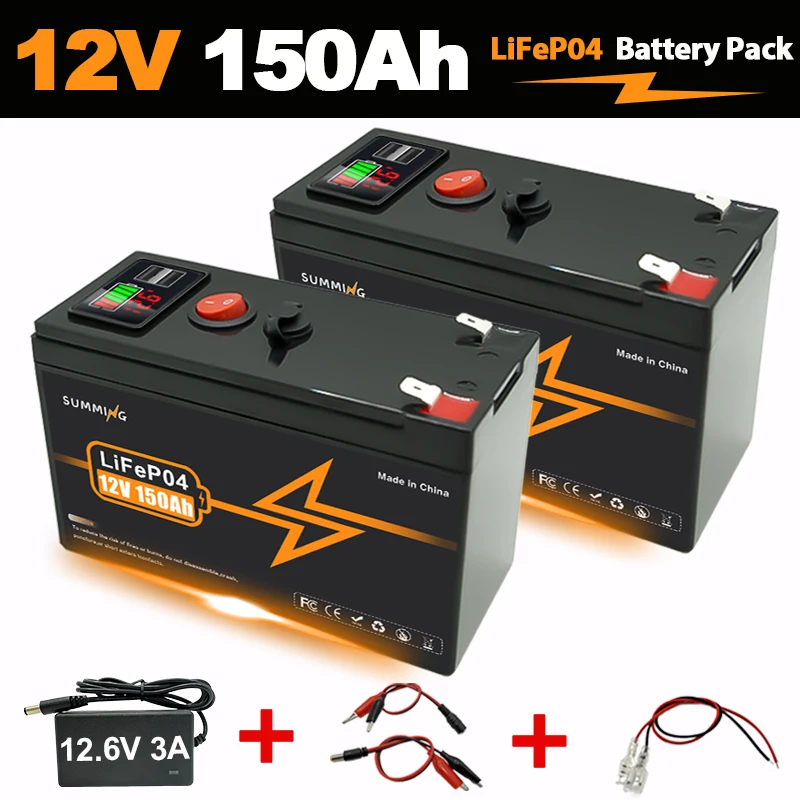 

LiFePO4 12V 150Ah Lithium Battery 4000+ Deep Cycles, for UPS, Kayak Fish Finder, Solar Panel, Power Wheels Toys, Scooter, Radio
