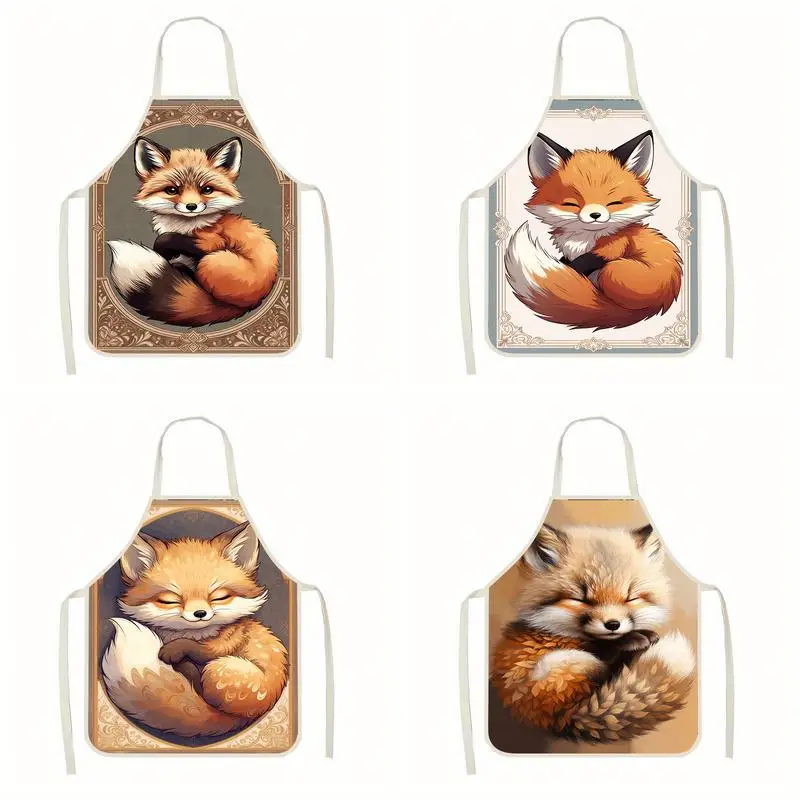 

Льняной фартук с милым рисунком лисы, подходит для приготовления пищи на кухне, общения родителей и детей, рисования и других мероприятий.