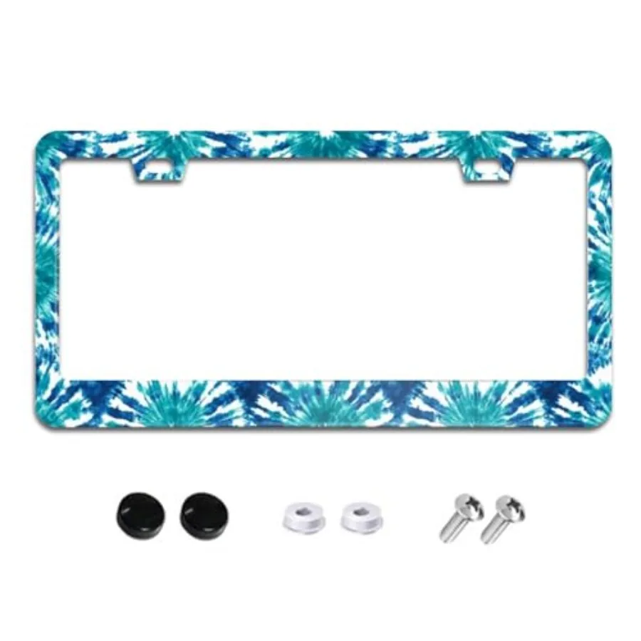 

Dark Blue Green Tie Dye License Plate Frames for Women Men Car Plate Holder Cover Metal Tag Aluminum Car Accessories Front Rear
