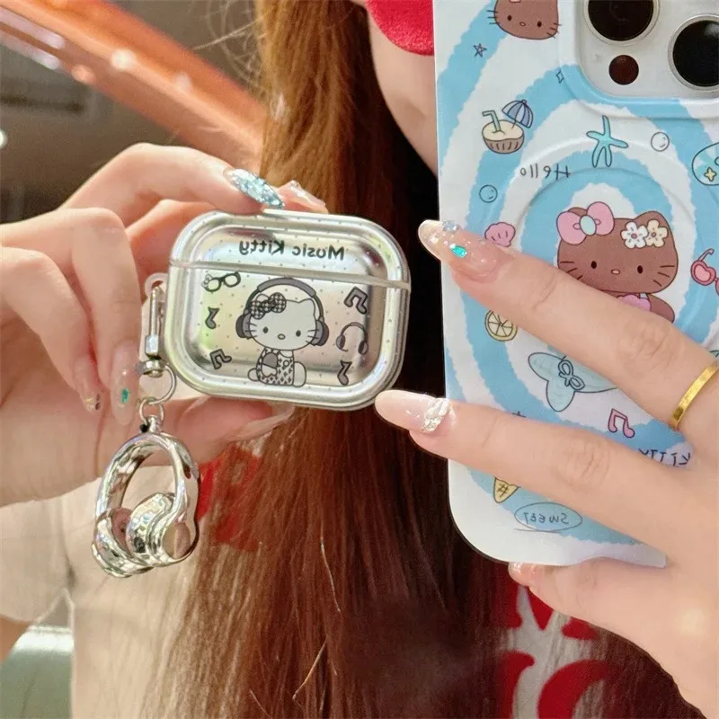 

Cute Music Kitty Earphone Cover for AirPods 4 3 2/1 Pro2 Pro Bluetooth Earphone Cover with Keychain Protection