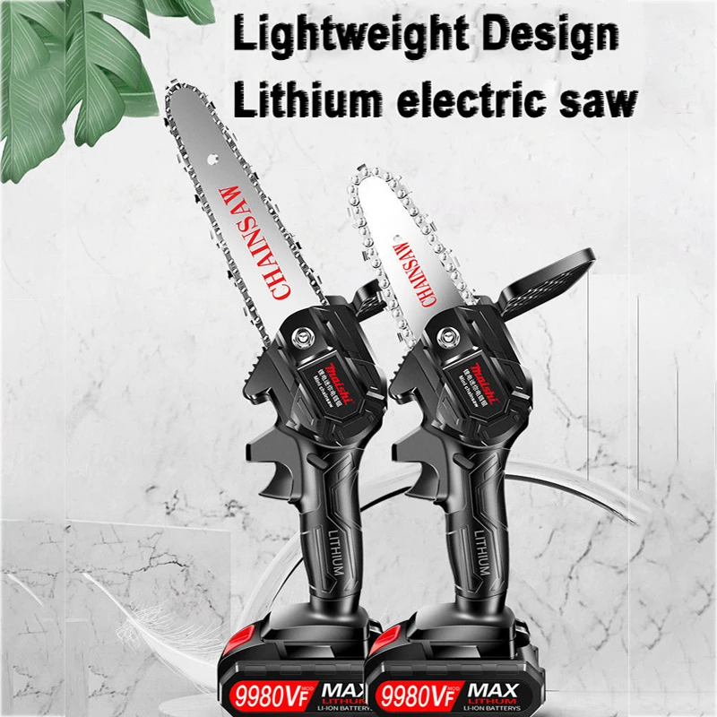 Portátil Recarregável Lítio Elétrico Chain Saw Serra de Poda sem Fio Pequeno Cortador de Madeira Ferramenta Elétrica Doméstico ao ar Livre 6