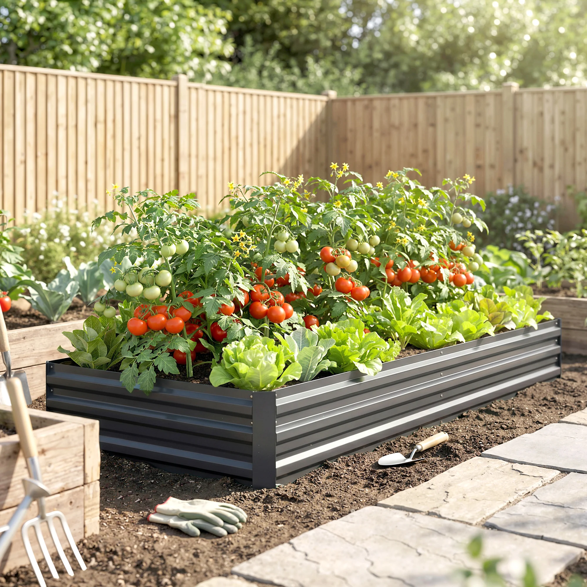 Galvanized Steel Raised Garden Bed Outdoor Planter Box with Open Bottom, Grey