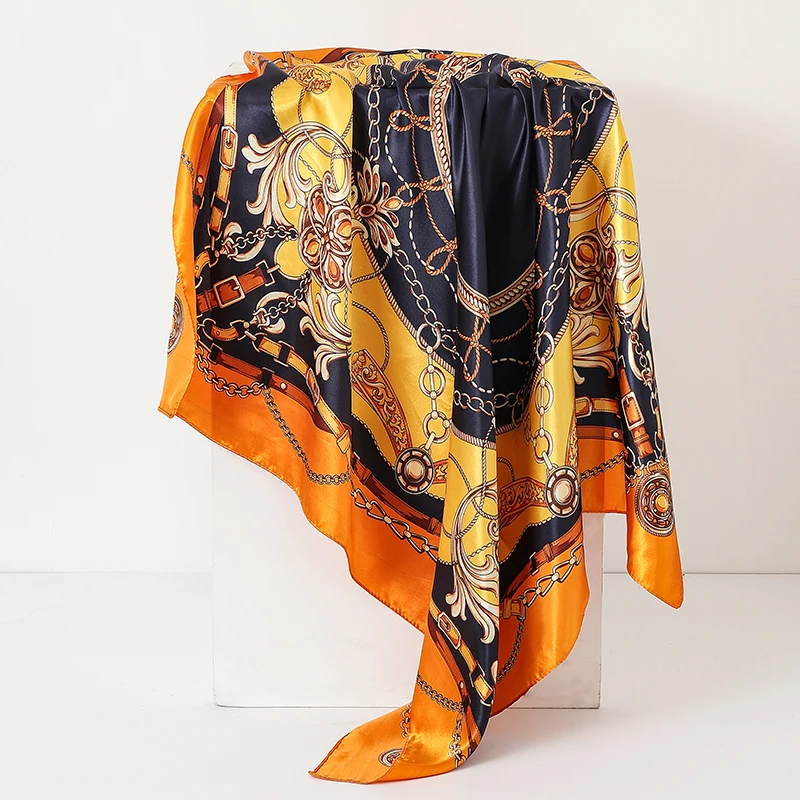 Luxus Marke 90 cm Platz Silk Schal Frauen Schals Wraps Hijab Schals Drucken Kopftuch Femme Kopf Schal Foulard Bandana Strand pareo – Detail 7