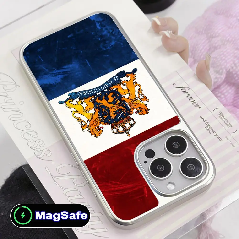 

Чехол для телефона с флагом Нидерландов для iPhone 17 16 15 14 13 12 11 Air Pro Max Plus, с поддержкой MagSafe, серебристое покрытие, цветной дизайн