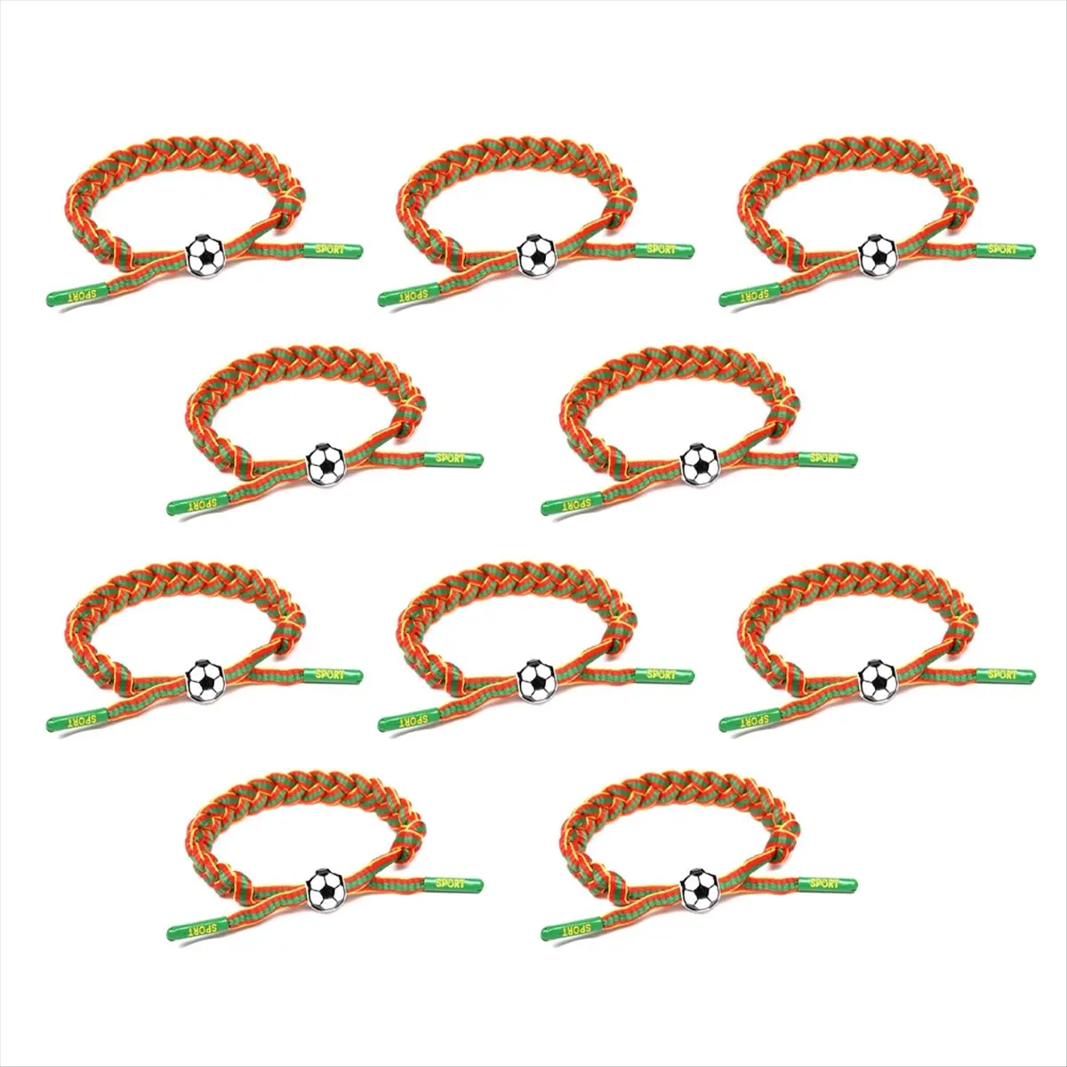 ABME 10 قطعة قابل للتعديل كرة القدم المنسوجة التفاف سوار الرياضة المشجعين سوار الحدث التذكارية للرجال المرأة أساور مطوية B