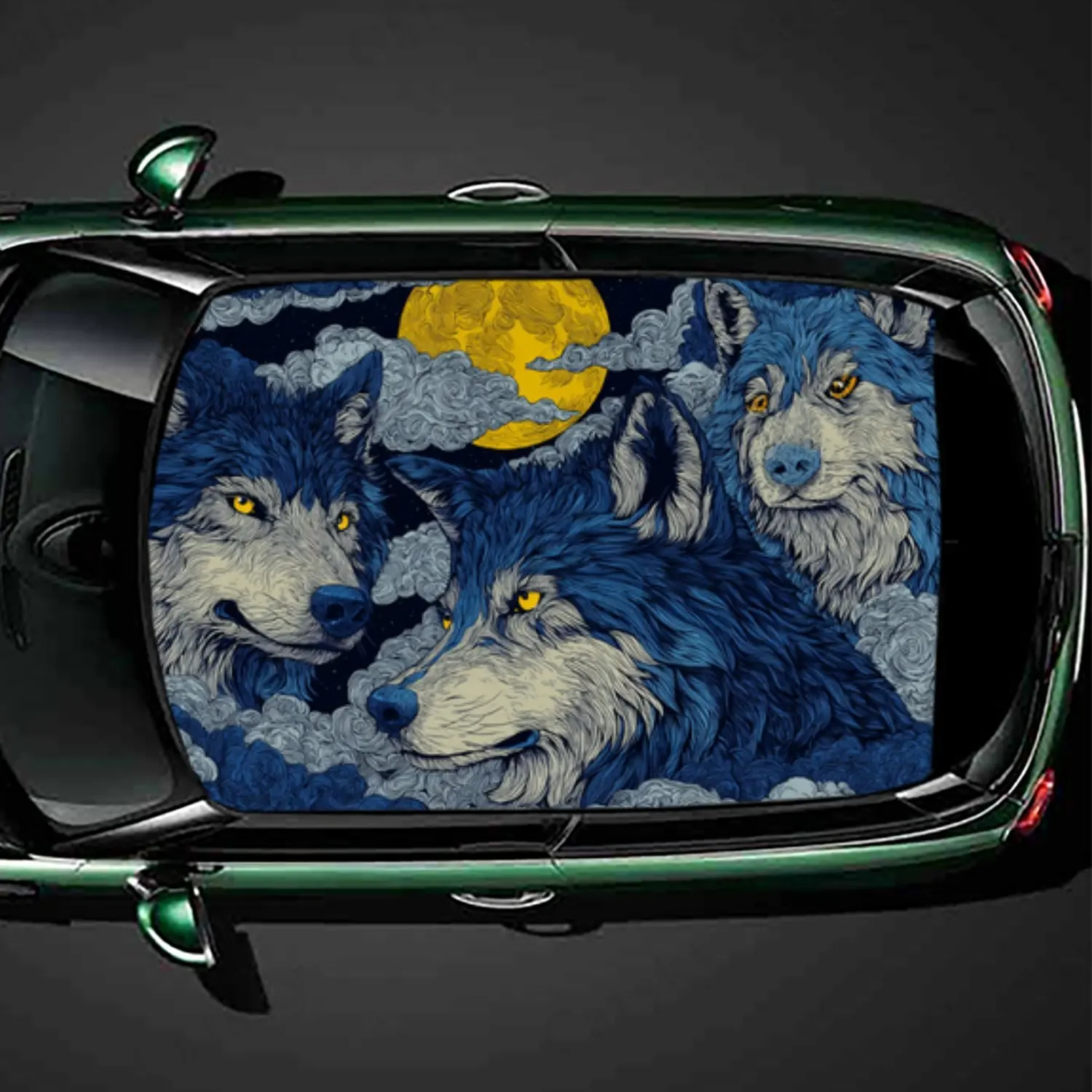

Eye - Catching Wolf Pack and Dark Night Car Roof Vinyl Wraps Sticker, Auto Decal, Artistic Vehicle Decoration, Self-adhesive Wat