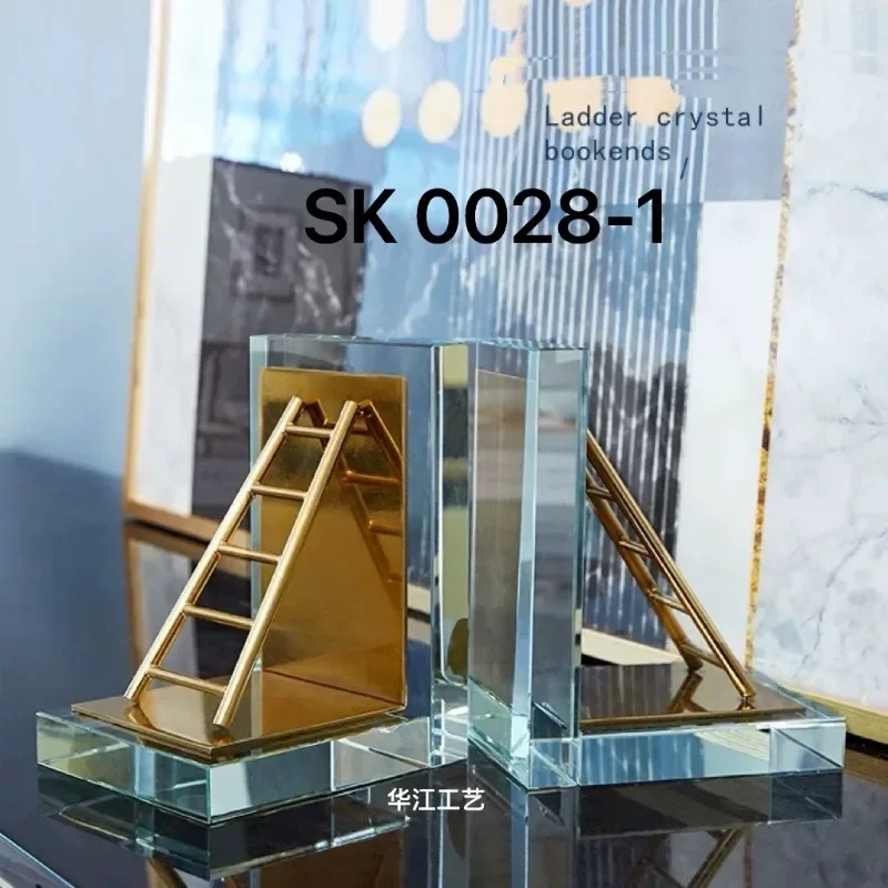 Modern simple crystal glass bookshelf bookcase study ornament bookend creative decorative artwork