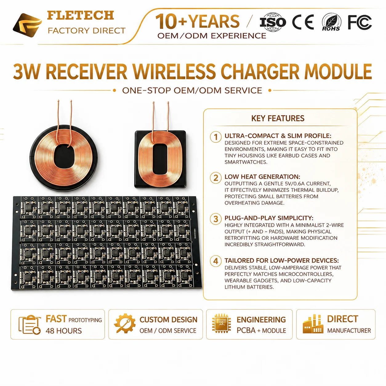 Ultra-Small 3W Wireless Charger Receiver Module PCBA Board 5V0.6A LowPower Wireless Charging Receiver IC Solution for Custom PCB