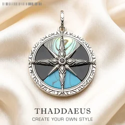 Pendant Compass Large Spring Personal Lucky Charm Turquoise Jewelry Europe Bijoux 925 Sterling Silver Gift For Woman Men