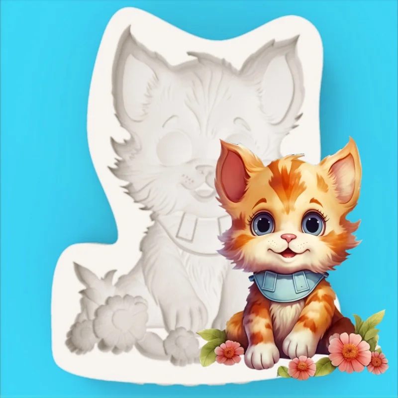 Silicone Mold for Cute Pet-Shaped Cats Wearing Collars, Silicone Mold for Handmade Fondant Chocolate