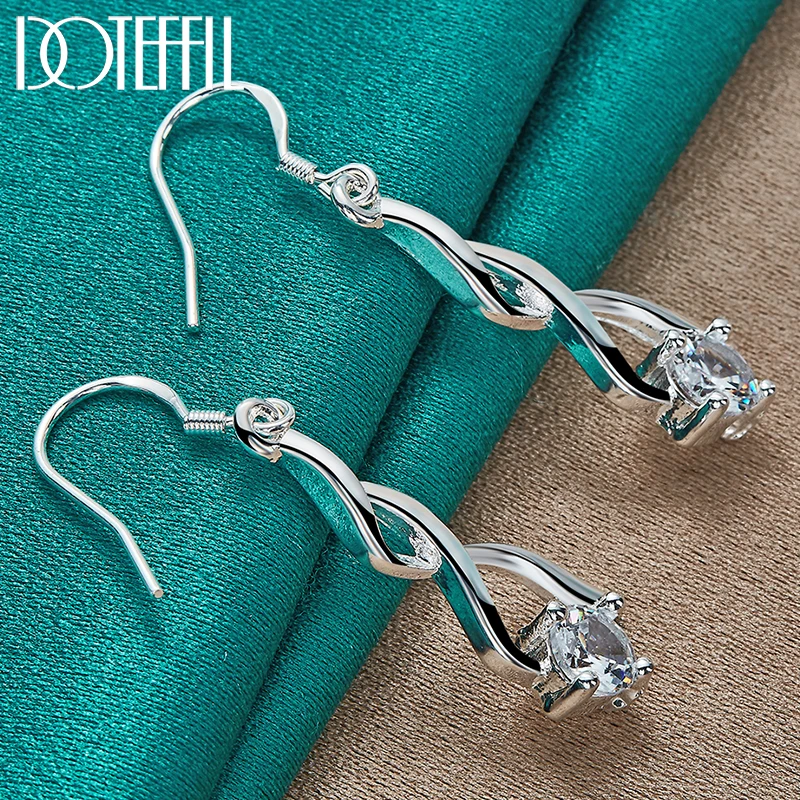 DOTEFFIL 925 Sterling Silver AAA cyrkon geometria spadek kolczyk dla kobiety Lady ślub przyjęcie zaręczynowe biżuteria
