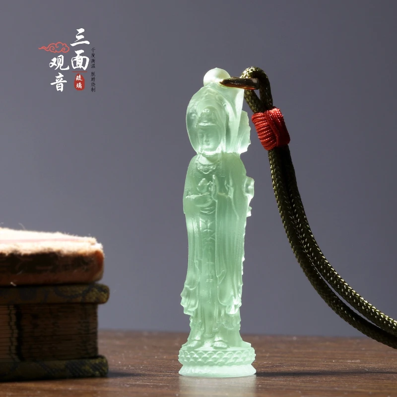 

LH exquisite glazed three-sided Guanyin station image, treasure bottle Guanyin pendant, safe decoration