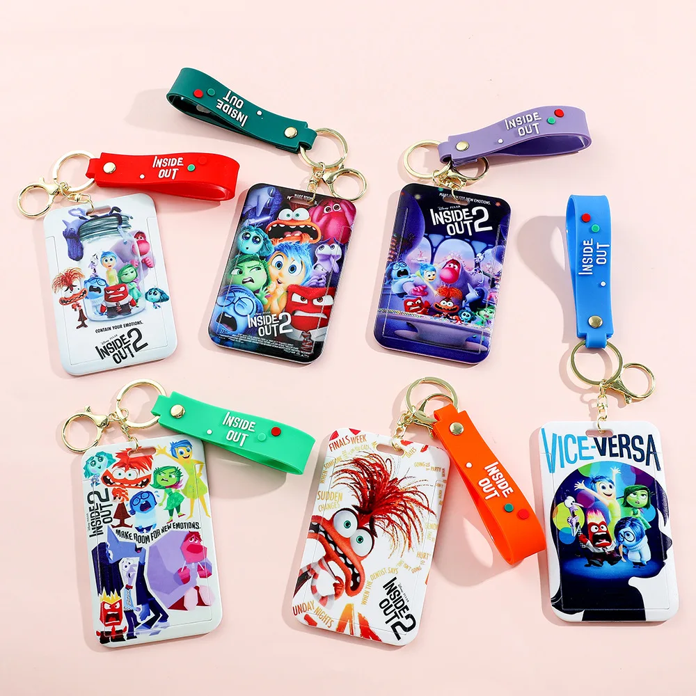 

2024 Inside Out ID Card Holders Disney Hot Cartoon Model Doll Keychain with Card Case Students Campus Bus Card Protective Cover