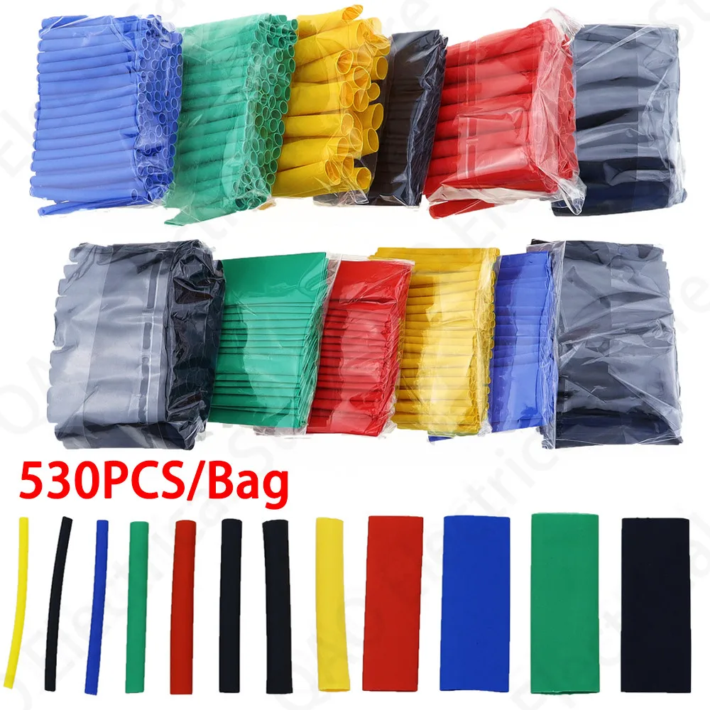 164pcs 328pcs 530pcs 127pcs/Bag Heat Shrink Tube Kit Shrinking Assorted Polyolefin Insulation Sleeving Wire Cable 8 Sizes 2:1