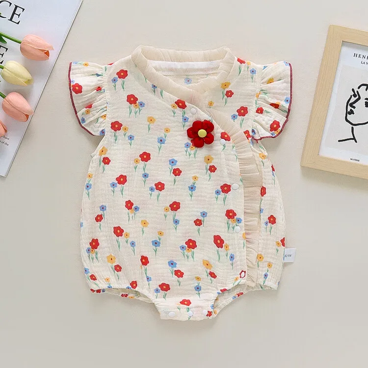 

Jenny&Dave2023 Summer Newborn Girl's Thin Pure Cotton All Over Printed Flower Bodysuit for Infants and Children's Sleeveless Tri