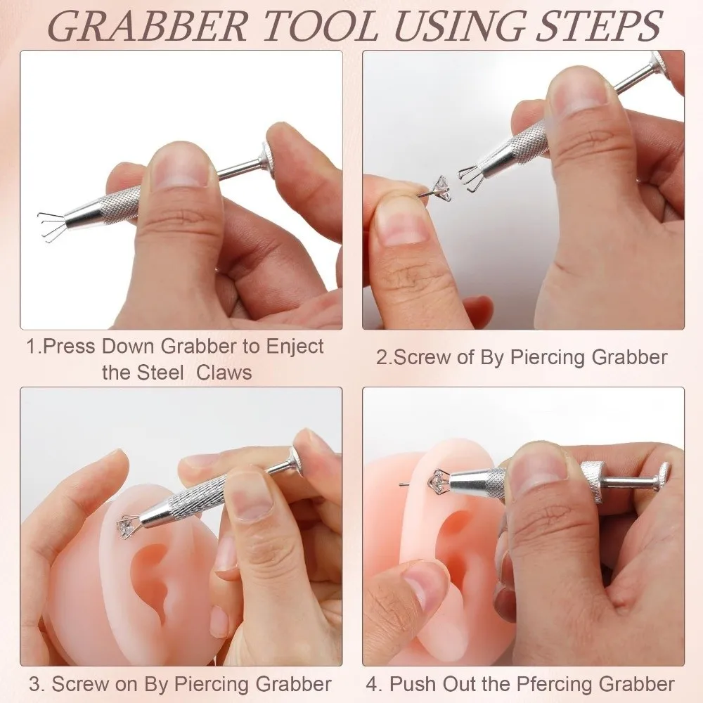 1/2pcs Stainless Steel Piercing Ball Grabbers Anti-Slip 4-Prong Multifunctional Claw Tweezers Earring Tool Professional