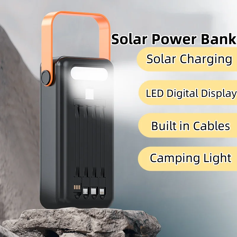 50000mAh Solar Power Bank Four USB for iPhone 15 Xiaomi Samsung Fast Charger Portable Powerbank with Light Spare Battery Outdoor