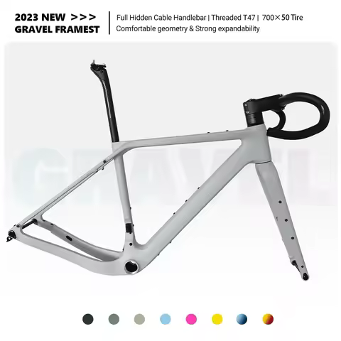 2023 탄소 자갈 프레임 디스크 브레이크, GT30, 700C x 50C 나사산 T47, 풀 히든 케이블, 자갈 자전거 16 ° 플레어 핸들바, 신제품