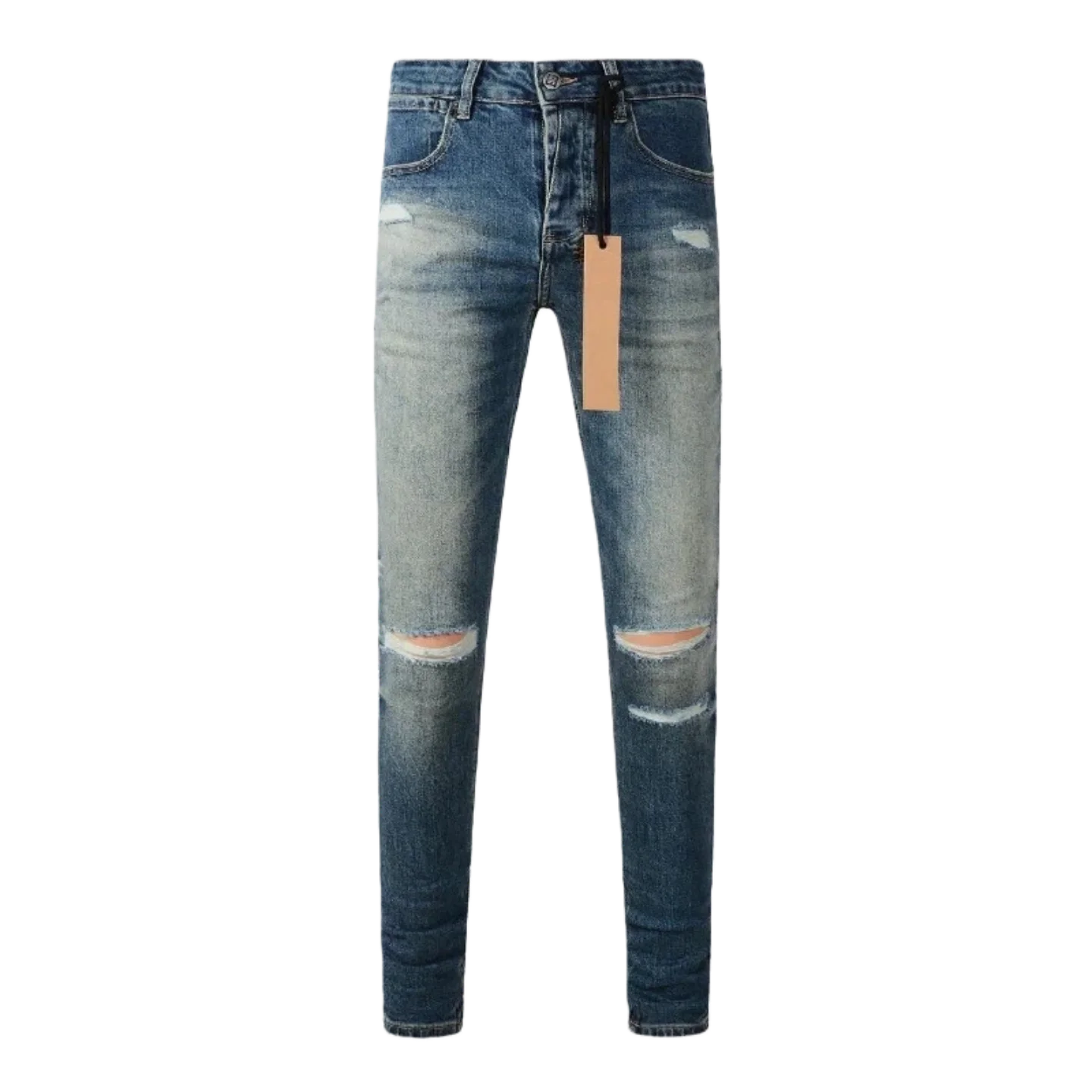 

Высококачественные модные мужские рваные джинсы, повседневные джинсы с латунными пуговицами и вышитыми буквами, из чистого хлопка, с эффектом потертости