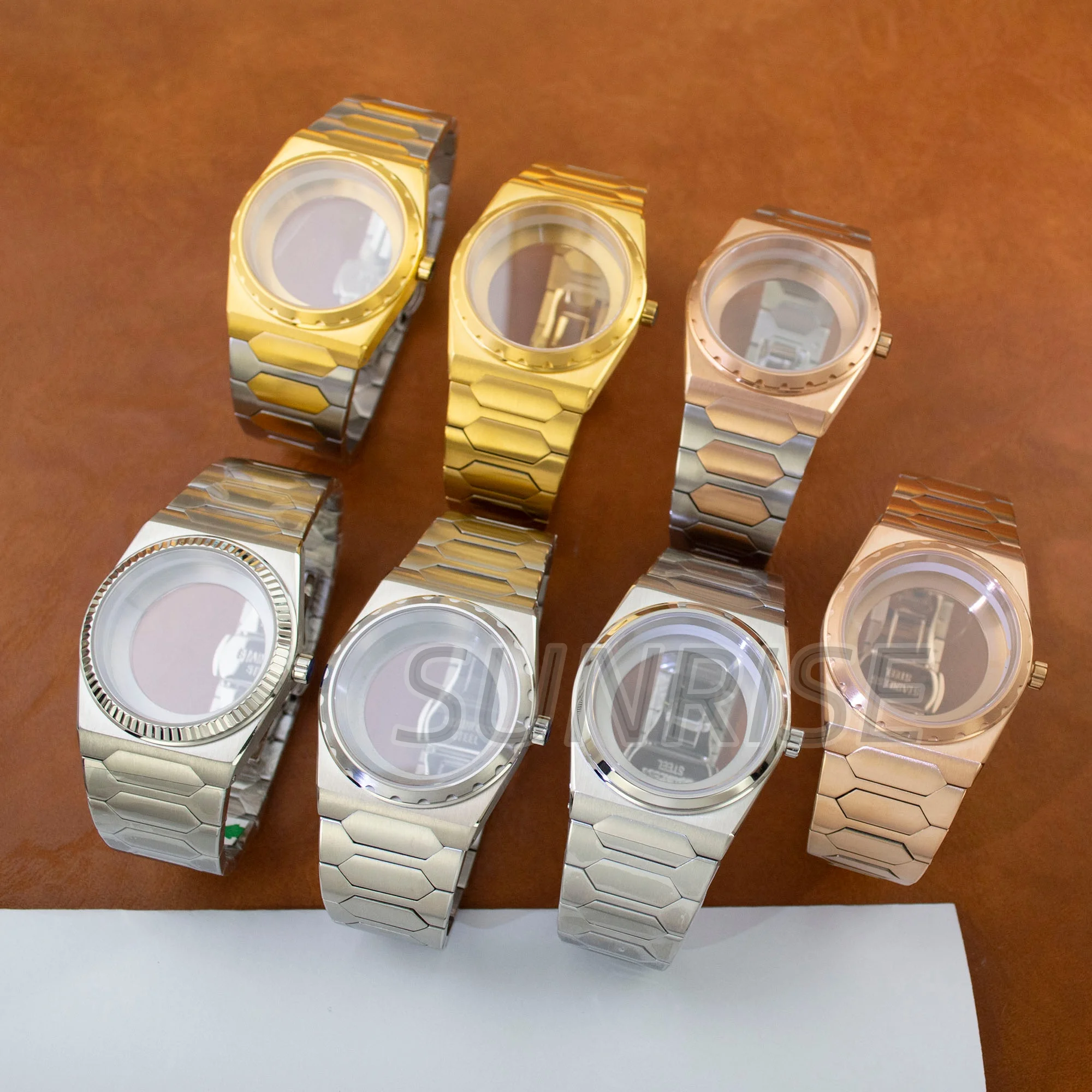 

For VC222 NH35 Case Strap Stainless Steel Sapphire Glass Watch Case NH35 NH36 Automatic Movement Rose Gold Silver Men Watch Case