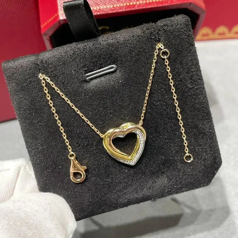YISON Three Tone Gold Heart Necklace for Women Diamond Pendant Dainty Jewelry Valentine's Day Girl‘s Gifts Presents