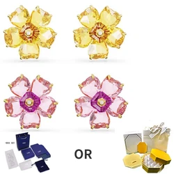 2024 SW Fashion  New Florere Earrings Flower Yellow Pink Crystal Women's Luxury and Noble Style Jewelry Anniversary Gift