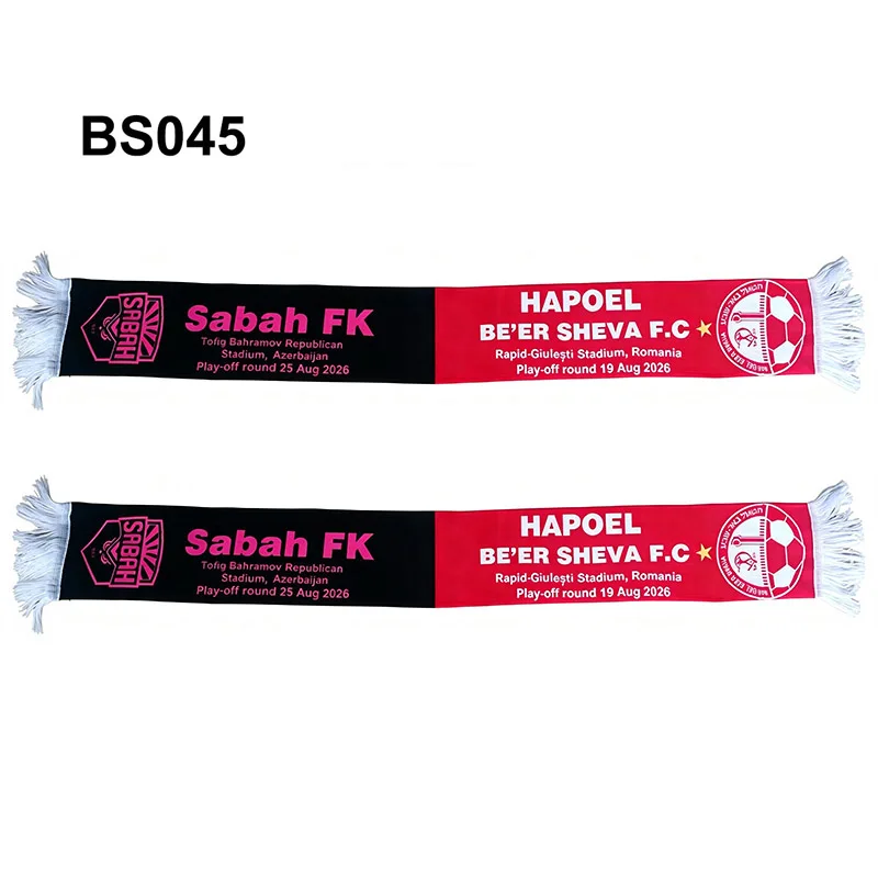 145*18 cm Size Play-off round Hapoel Be'er Sheva FC VS Sabah FK Scarf  for Fans Double-faced Knitted BS045