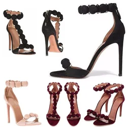 【Measure your feet length before order】Women Stiletto High Heel Ankle Strap Sandal Rivet Bridal Party Dress Lady Shoes 9-I-SL-1