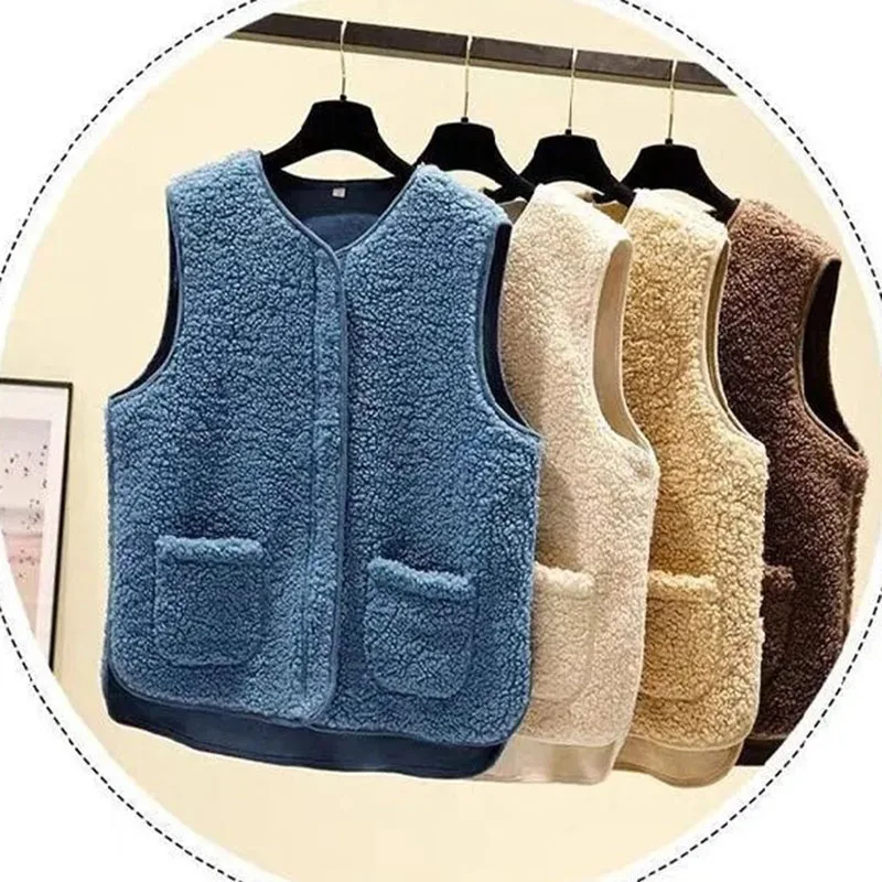 

Lamb Wool Vest Women Autumn Winter Coats New Korean Version Wild Wearing Fake Fur Vest Plush Sleeveless Jacket Female Waistcoat