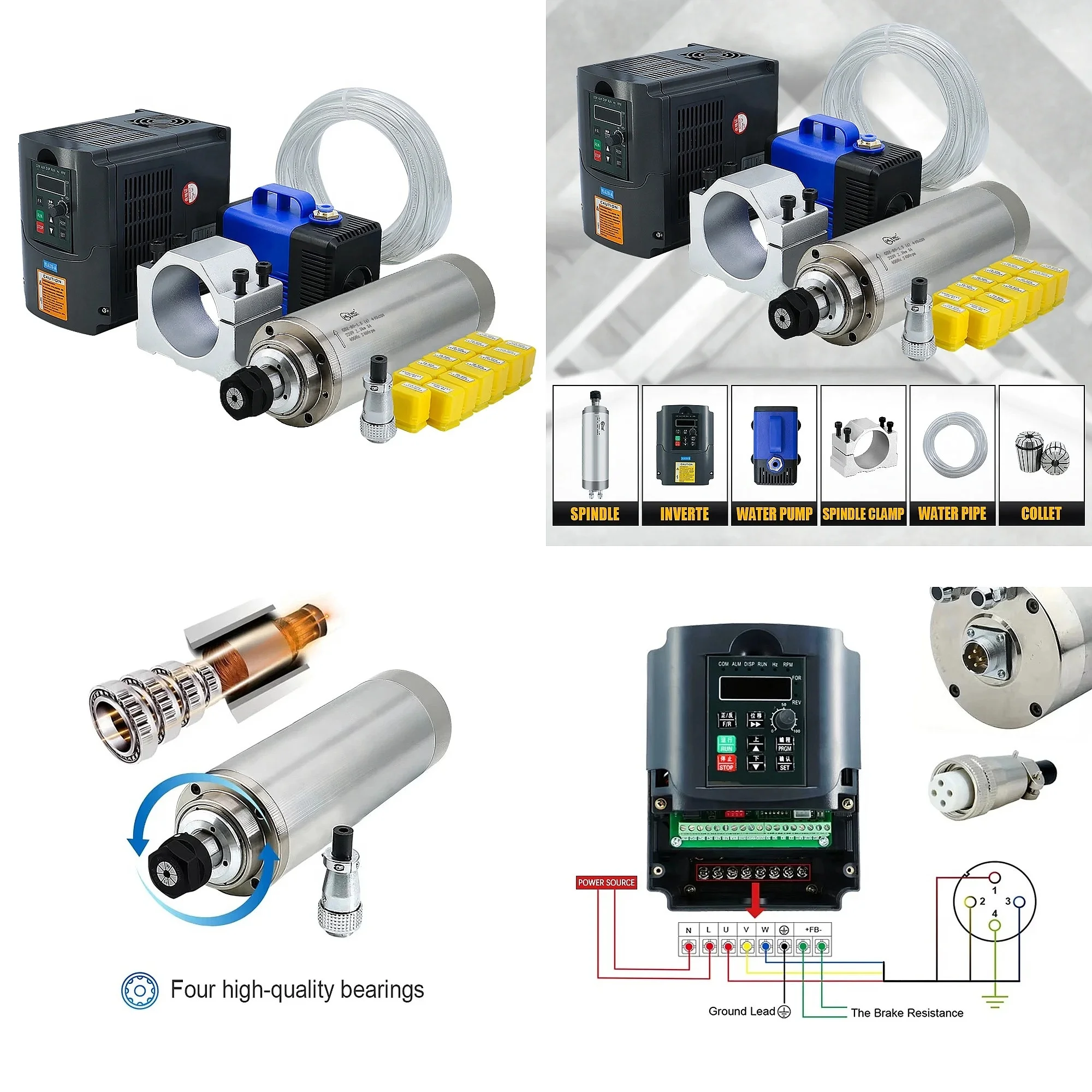 Numerical Control Router Parts 2.2kw ER20 Water-cooled Spindle Motor Kit 24000 Rpm High Precision 220V/380V 4 Numerical Control