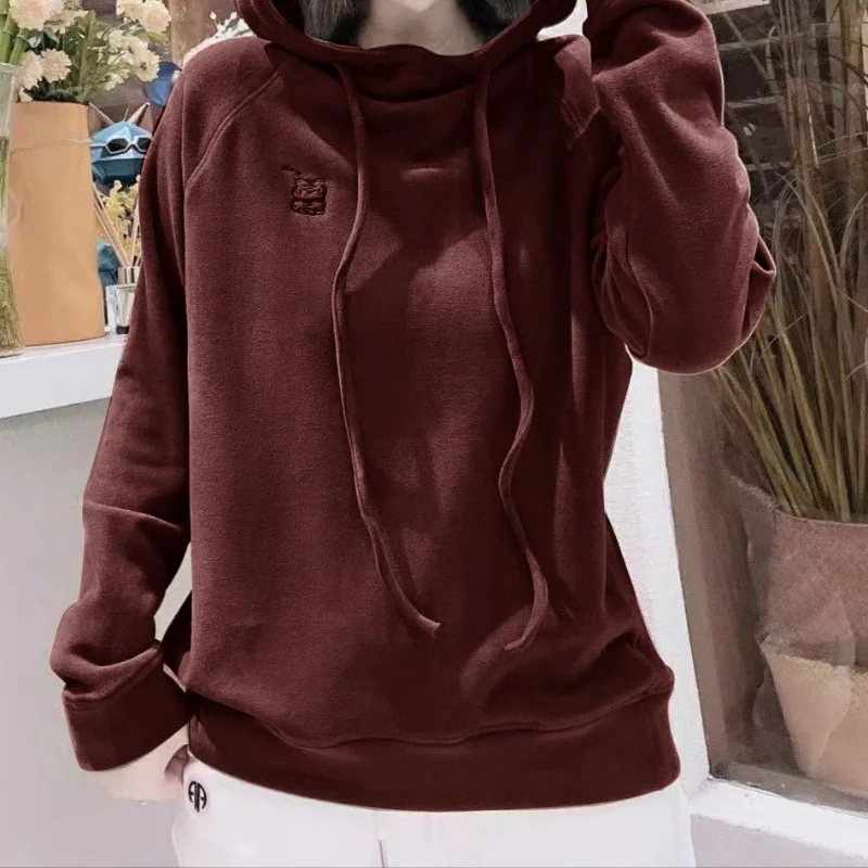 

Autumn and Winter Brushed Embroidered Hooded Sweatshirt Winter New Double-sided German Velvet Casual Versatile Base Top