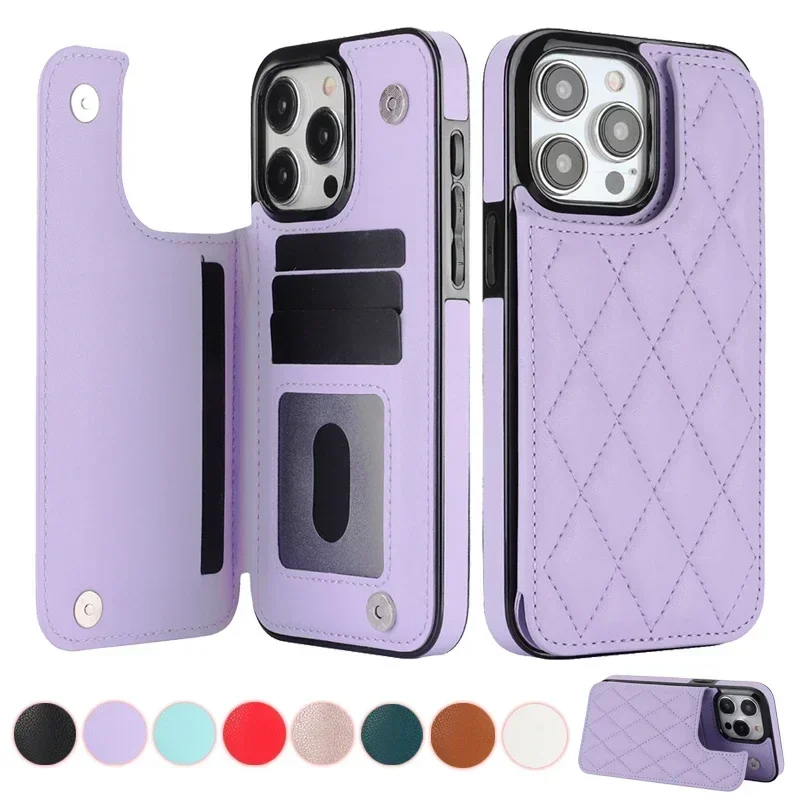 

Double Button Small Fragrant Wind Leather Flip Wallet Card Case For iPhone Air 16 17 Pro Max 15 13 12 11 SE2 SE3 14 Plus
