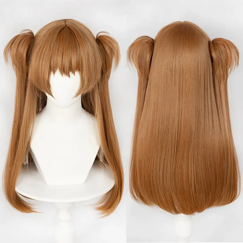 Synthetic Long Orange Twin Ponytail Wig with Tiger Hair Clips, Asuka-Inspired Cosplay Anime Costume Wig for Party Halloween