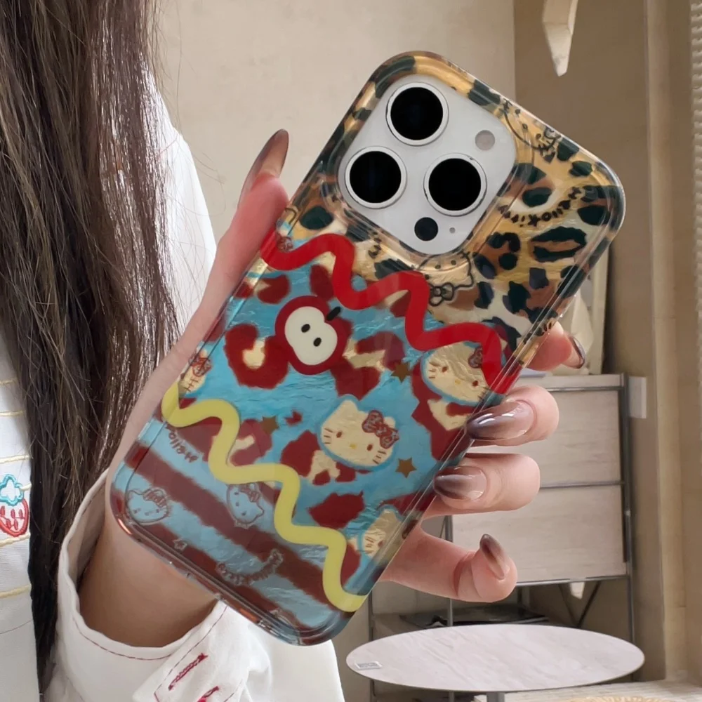 حافة مستقيمة الربط ليوبارد طباعة kt مناسبة لحالة هاتف أبل 17 برو 16 15 14 13 برو ماكس جراب هاتف مع الملحقات