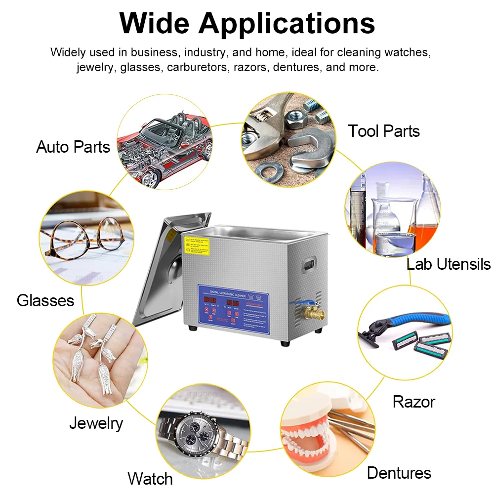 Ultrasonic Cleaner with Heater Ultrasound Cleaning Machine for Jewelry Glasses Lab Tools Metal Carburetor Auto Part Engine Parts