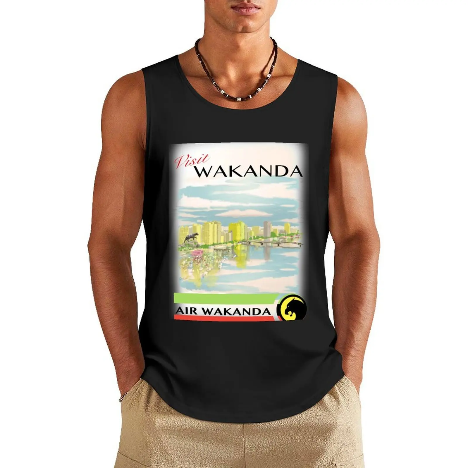 

Visit Wakanda- Vintage Travel Ad Tank Top summer cool things Muscle fit