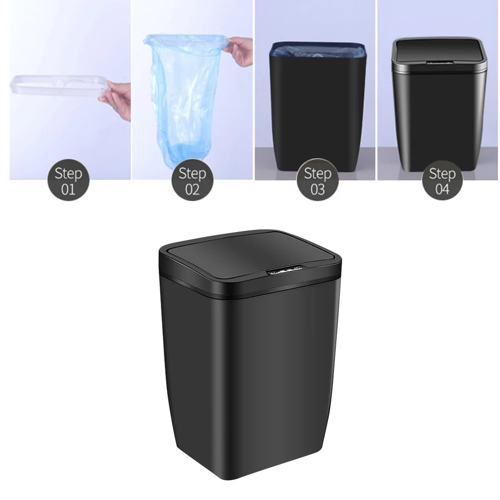 Inductive Trash Can Trash Bin Automatic Smart Sensor Kitchen Bathroom Rubbish Bin Garbage Can Waste Bin without (Black)